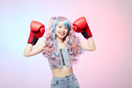 cool girl in boxing gloves