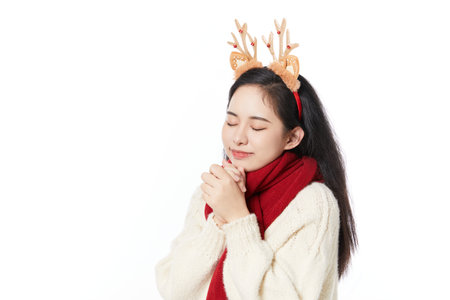 sweet girl making a wishの写真素材