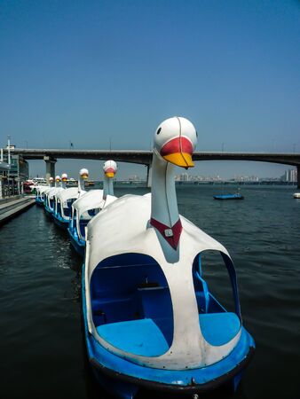 DuckWatercycle on the river at seoul in South Koreaのeditorial素材
