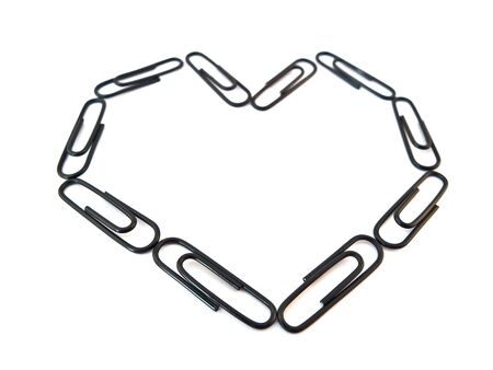 Heart Black Paper-clips isolated on white backgroundの写真素材