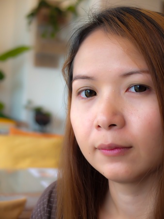 beauty asian woman at vintage design restaurantの写真素材