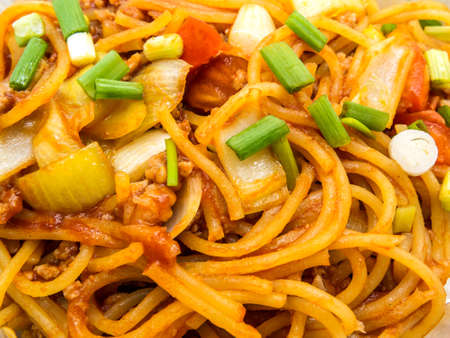 Spaghetti with Tomato Sauce Close up shotの写真素材