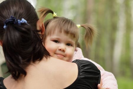 mother and child outdoors の写真素材