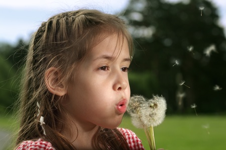 beauty girl blow on dandelionの写真素材