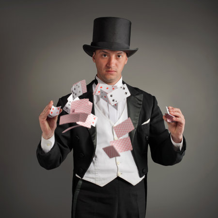 magician make card trickのeditorial素材