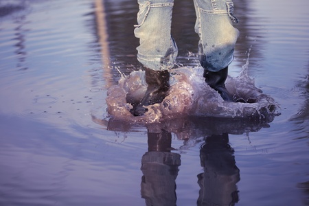 water splash in puddleの写真素材