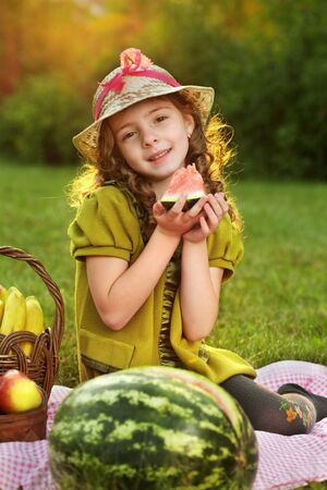 beauty girl with melon  sliceの写真素材