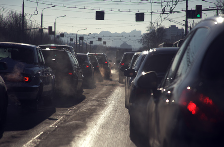 Traffic jam in the cold seasonの写真素材
