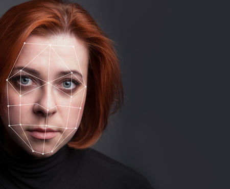 Biometric Verification - Woman Face Detection, high technologyの写真素材