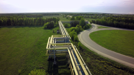 AERIAL: fly on Pipeline transportation equipmentの写真素材