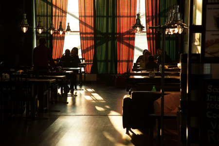 Russia, Tolmachovo, 09 Aug 2009: Cafe in airport Tolmachevo.のeditorial素材