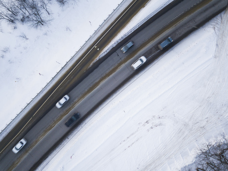 Winter road landscape - Aerial view.