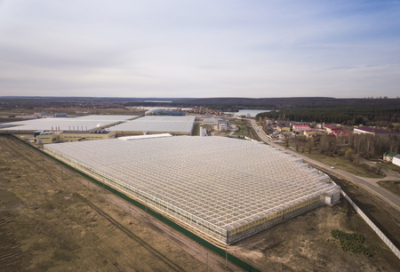 Aerial view on the large modern industrial greenhouse.の写真素材