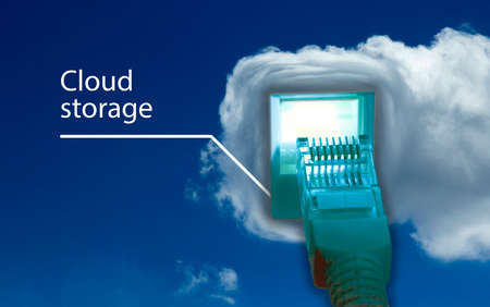 Cloud Storage abstract picture cable connects to natural cloud against the sky