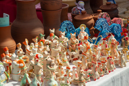 Traditional Handicrafts Dymkovo toy as art object at Russian decoration. Belgorod , Russia - AUG, 29, 2020:のeditorial素材