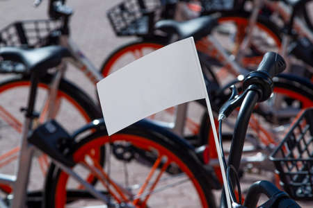 banner flag mockup on bike backgroundの写真素材