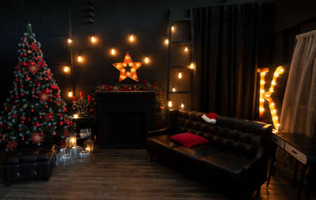 Christmas living room home interior.の写真素材