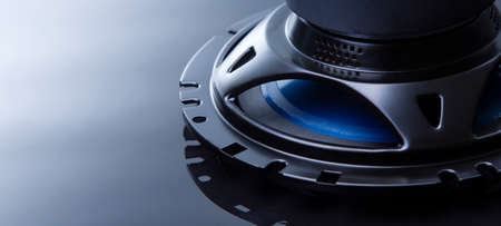 three-way speaker system, coaxial speaker, car audio music, subwoofer. Top view