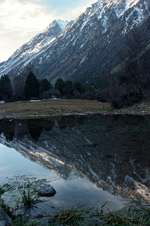 Snow-covered mountaintop, Mountain peak.の写真素材