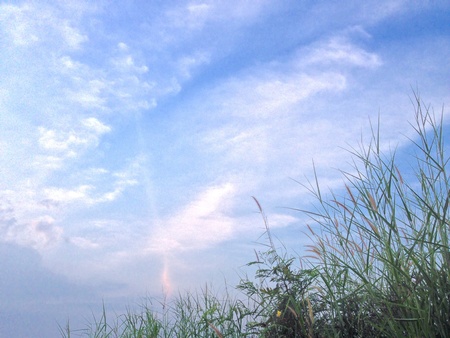 Starting to change the color of the sky to pastel blue and a little orange.の素材
