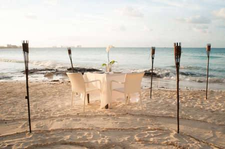 wedding night dinner at the beachの写真素材