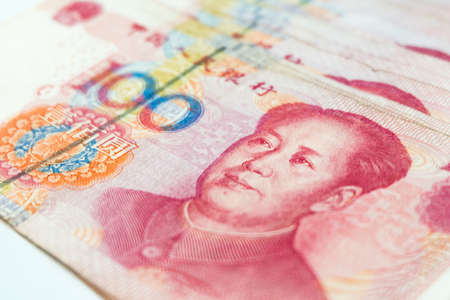 Closeup Chinese yuan banknotes, China's currency.の写真素材