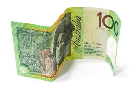 One hundred Australian dollar banknote isolated on white background.の写真素材