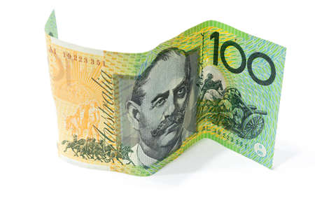 One hundred Australian dollar banknote isolated on white background.の写真素材