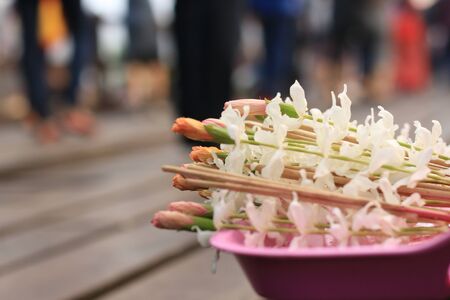 Flower for priest in morning.In Thailand.の写真素材