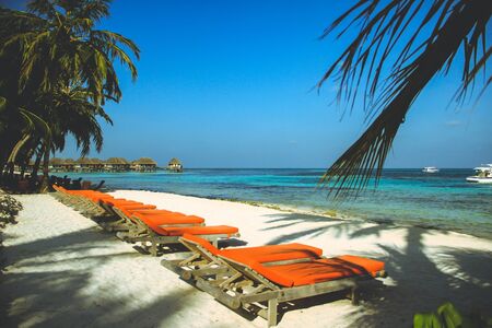 Beach Chair by the Maldives.の写真素材