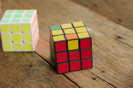 Rubik on the wooden table.のeditorial素材