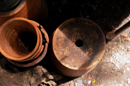 Background image, terracotta potted plants for garden decoration.