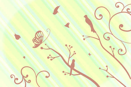 pastel green birds and brunches backgroundのイラスト素材