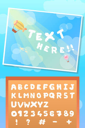 edible fluffy text cloud font and balloon on summer sky templateのイラスト素材