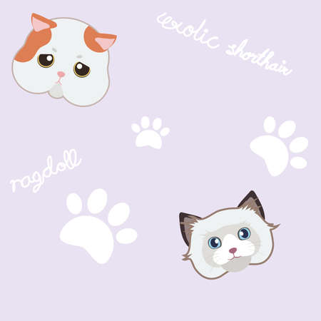 seamless cute cat and paw purple pattern backgroundのイラスト素材