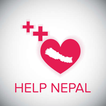 help nepal heart and plus red symbol on white shadow backgroundのイラスト素材