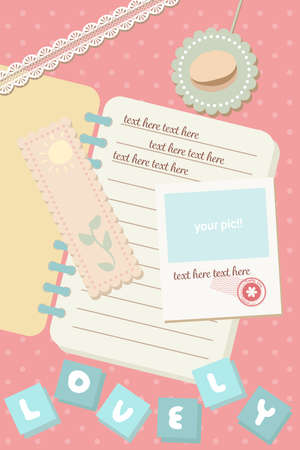 cute pastel notebook and postcard polaroid picture template backgroundのイラスト素材