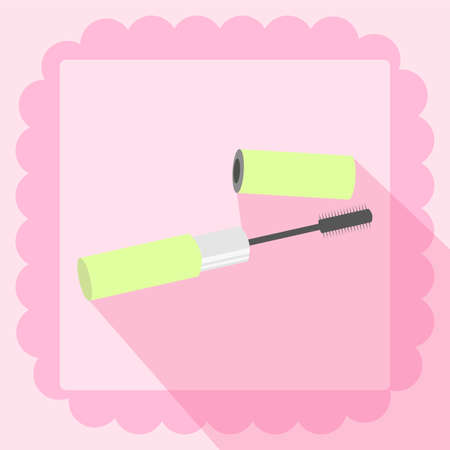 mascara flat icon on pink backgroundのイラスト素材