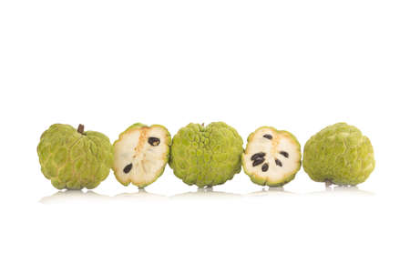 Sugar Apple (custard apple, Annona, sweetsop) on white background.の写真素材