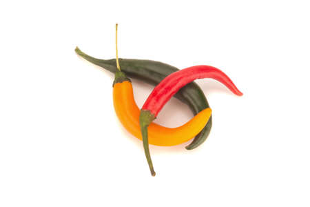 chili pepper red/green/orange/yellow isolated on a white background.の写真素材