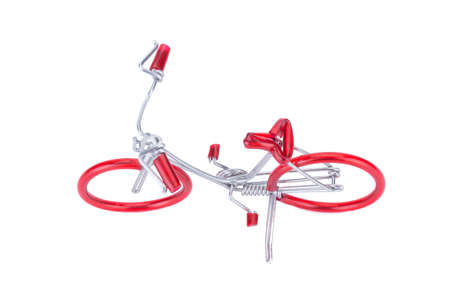 craft bicycle made by aluminium wire isolated on white backgroundの写真素材