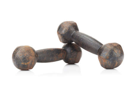 old dumbbell. rust. isolated on white background.の写真素材