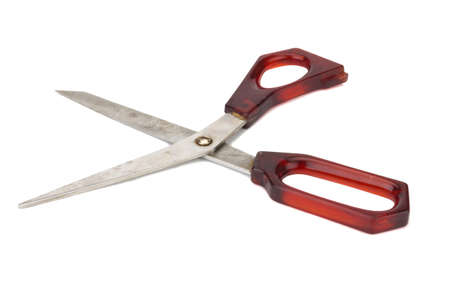 red scissors. dirty. isolated no white background.の写真素材