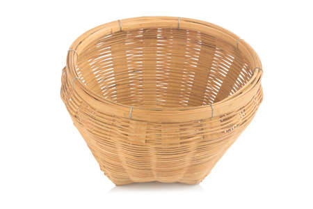 empty wicker basket on white background.