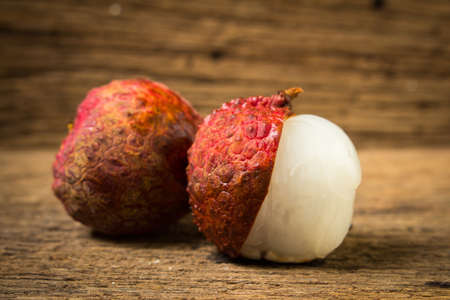 lychee fresh on old wood.の写真素材