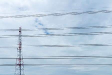 High voltage post or High voltage tower and sky cloud.