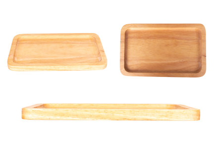 wooden square plate isolated on white background.の写真素材