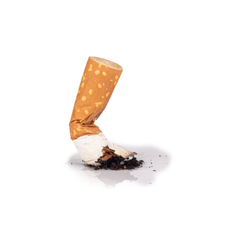cigarette butts on white background.の写真素材