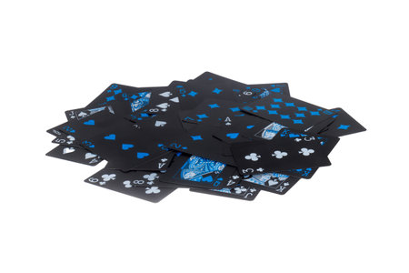 Deck of cards spread out pile gambling black blue.
