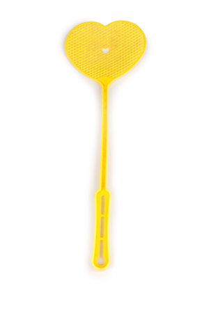 Fly swatter yellow isolated on white background.の写真素材